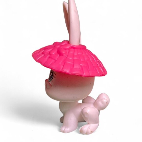 Authentic Littlest Pet Shop LPS #3 White Bunny w/ Blue Eyes, 2004 with pink hat - Picture 5 of 6